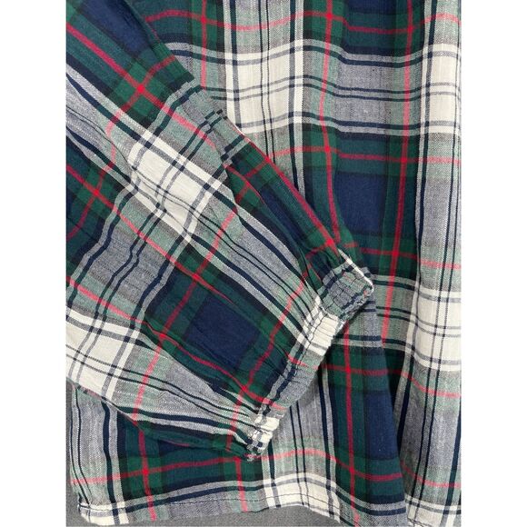 GAP Blouse Women L Navy Green Red Plaid Long Sleeve Peasant Top Holiday‎ Look - Picture 2 of 7